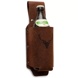 Stylish leather beer holster belt, perfect for keeping your drink secure during BBQs, festivals, and outdoor adventures. IGottaHaveItNow.