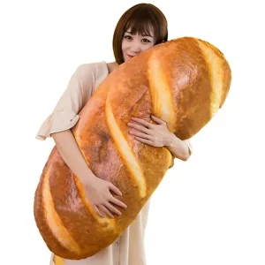 Plush bread-shaped pillow with a realistic design, made from soft cotton, perfect for home decor or as a quirky gift.