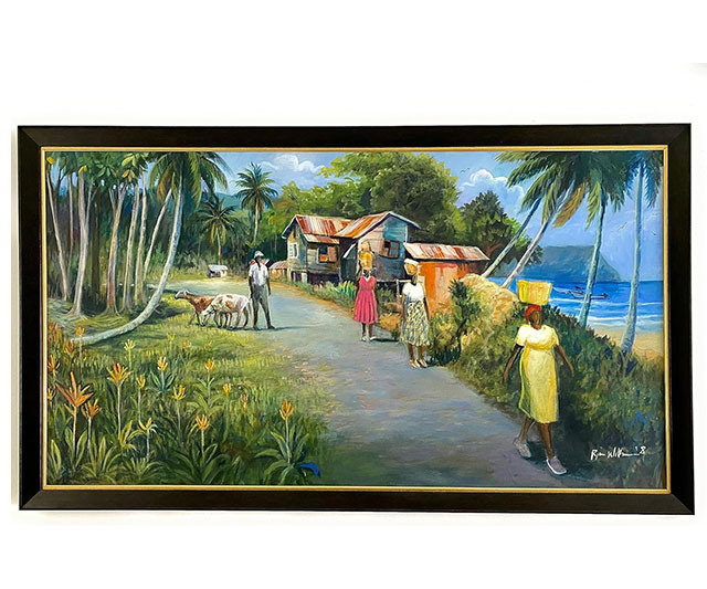 One-of-a-kind collectible painting from famous Caribbean artist Ryan Williams, available through TradeInc Enterprises.