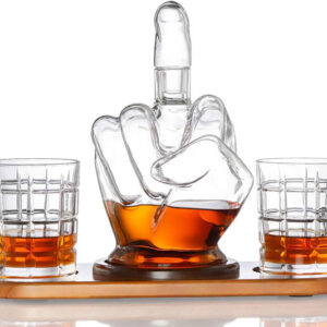 Middle finger decanter from IGottaHaveItNow, a cheeky addition to your barware that combines humor with functionality.