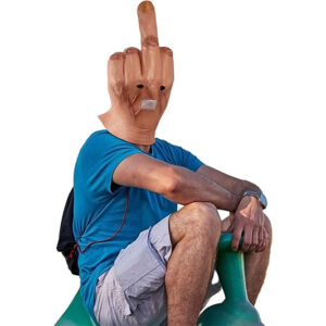 Middle finger mask from IGottaHaveItNow, a funny costume accessory to showcase your attitude at parties.