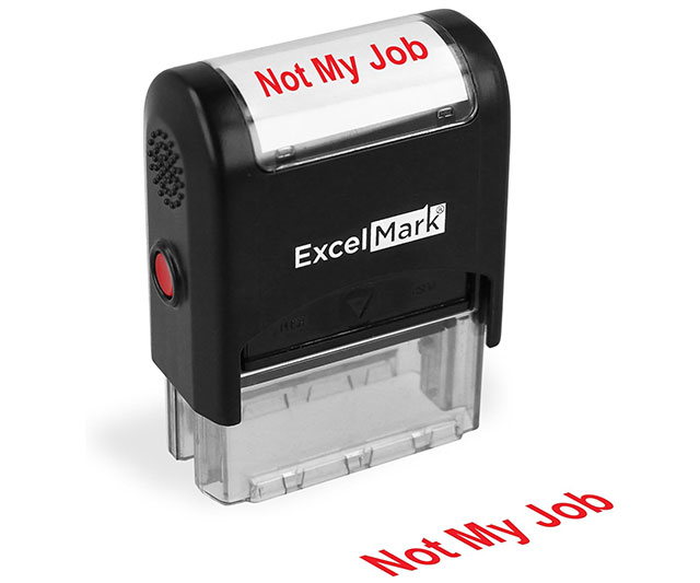 Not My Job stamp from IGottaHaveItNow, a humorous office accessory to express your feelings about responsibility.