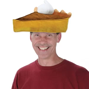 Beistle plush pumpkin pie hat, a fun and festive accessory for fall or Thanksgiving parties.