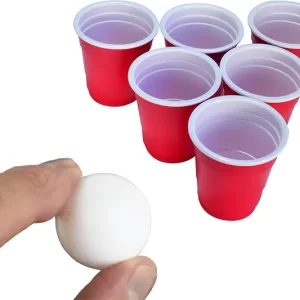 Miniature red beer pong set featuring tiny cups and balls for an adult drinking game twist. Check it out on IGottaHaveItNow.