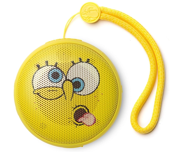 Speaqua SpongeBob SquarePants-themed waterproof Bluetooth speaker, small, portable, and perfect for beach or outdoor use.