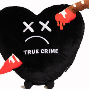 True Crime-themed pillow with playful design, ideal for fans of crime stories and mystery novels.